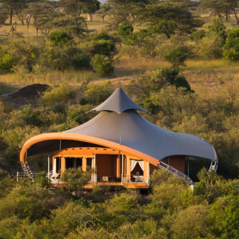 O safari da casa pré-fabricada abriga a barraca da acomodação de hotel da estrutura de membrana das camadas duplas PVDF em África do Sul